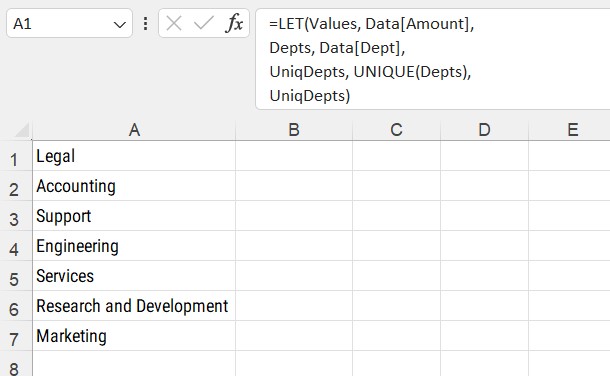 The UniqDepts variable