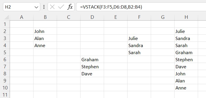 A simple VSTACK formula