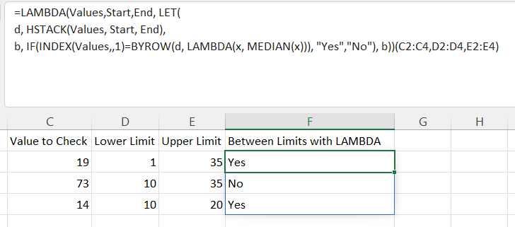 Using the BYROW function across multiple rows