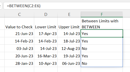 The BETWEEN function with date values