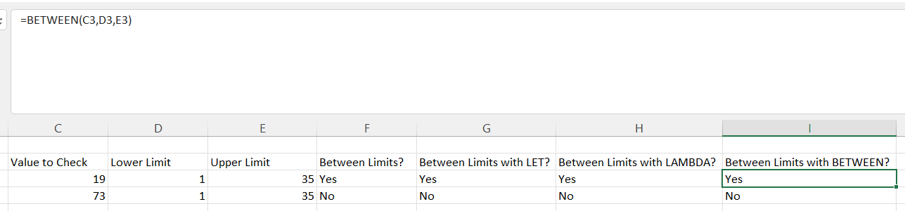 Using the BETWEEN custom function